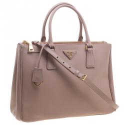 Pre Owned Prada Blush Pink Saffiano Lux Leather Double Zip Tote