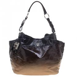 Pre Owned Prada Brown Ombre Patent Leather Hobo