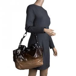 Pre Owned Prada Brown Ombre Patent Leather Hobo