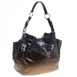 Pre Owned Prada Brown Ombre Patent Leather Hobo