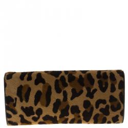 Pre Owned Prada Leopard Print Calf Hair Continental Wallet