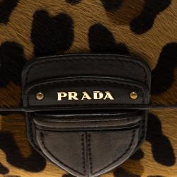 Pre Owned Prada Leopard Print Calf Hair Continental Wallet