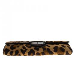 Pre Owned Prada Leopard Print Calf Hair Continental Wallet