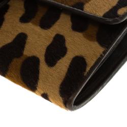 Pre Owned Prada Leopard Print Calf Hair Continental Wallet