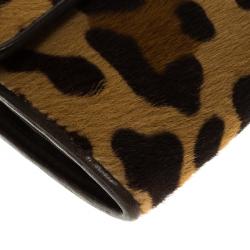 Pre Owned Prada Leopard Print Calf Hair Continental Wallet