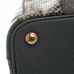 Pre Owned Prada Grey Exotic Skin and Leather Patchwork Double Handle Tote