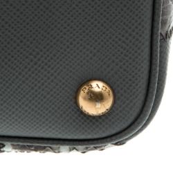 Pre Owned Prada Grey Exotic Skin and Leather Patchwork Double Handle Tote