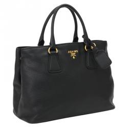 Pre Owned Prada Black Vitello Daino Leather Tote