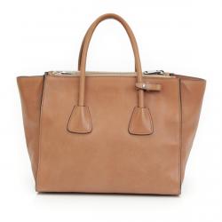 Pre Owned Prada Brown Glace Calf Leather Twin Pocket Double Handle Tote