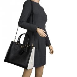 Pre Owned Prada Black/White Saffiano Lux Leather Tote
