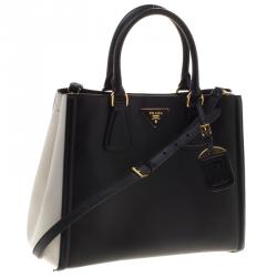 Pre Owned Prada Black/White Saffiano Lux Leather Tote