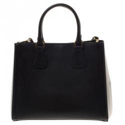 Pre Owned Prada Black/White Saffiano Lux Leather Tote
