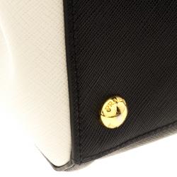 Pre Owned Prada Black/White Saffiano Lux Leather Tote