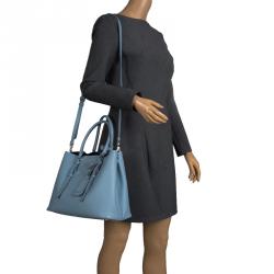 Pre Owned Prada Light Blue Saffiano Cuir Leather Convertible Tote