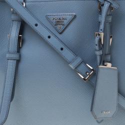 Pre Owned Prada Light Blue Saffiano Cuir Leather Convertible Tote