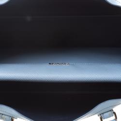 Pre Owned Prada Light Blue Saffiano Cuir Leather Convertible Tote