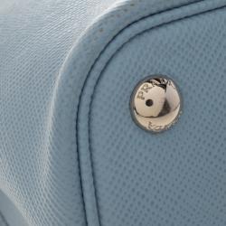 Pre Owned Prada Light Blue Saffiano Cuir Leather Convertible Tote