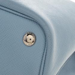 Pre Owned Prada Light Blue Saffiano Cuir Leather Convertible Tote
