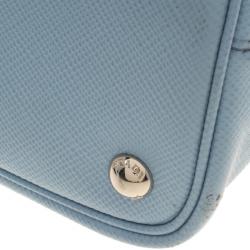 Pre Owned Prada Light Blue Saffiano Cuir Leather Convertible Tote