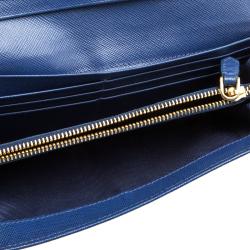 Pre Owned Prada Blue Saffiano Leather Continental Wallet