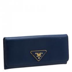 Pre Owned Prada Blue Saffiano Leather Continental Wallet