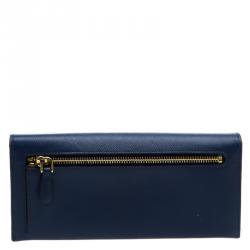 Pre Owned Prada Blue Saffiano Leather Continental Wallet
