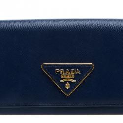 Pre Owned Prada Blue Saffiano Leather Continental Wallet