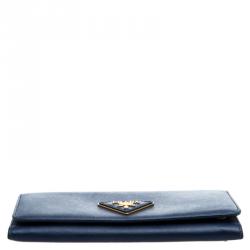 Pre Owned Prada Blue Saffiano Leather Continental Wallet
