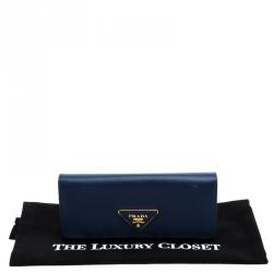 Pre Owned Prada Blue Saffiano Leather Continental Wallet
