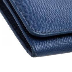 Pre Owned Prada Blue Saffiano Leather Continental Wallet