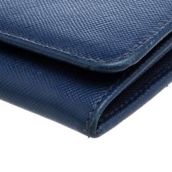 Pre Owned Prada Blue Saffiano Leather Continental Wallet