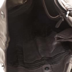 Pre Owned Prada Metallic Grey Nappa Leather Ruffle Hobo
