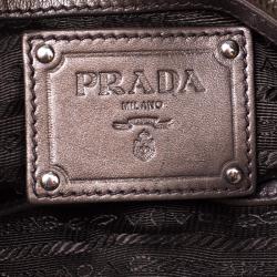 Pre Owned Prada Metallic Grey Nappa Leather Ruffle Hobo