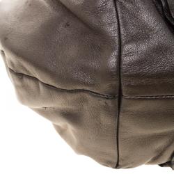 Pre Owned Prada Metallic Grey Nappa Leather Ruffle Hobo