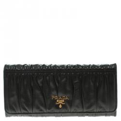 Pre Owned Prada Black Gaufre Nappa Leather Continental Wallet
