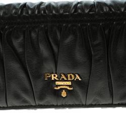 Pre Owned Prada Black Gaufre Nappa Leather Continental Wallet