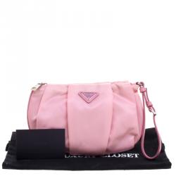 Pre Owned Prada Blush Pink Nylon Wristlet Clutch
