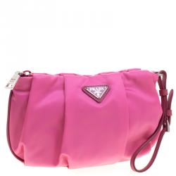 Pre Owned Prada Pink Nylon Wristlet Clutch