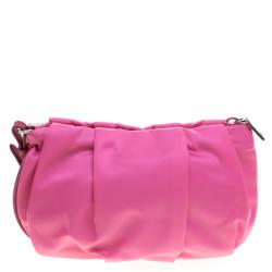 Pre Owned Prada Pink Nylon Wristlet Clutch