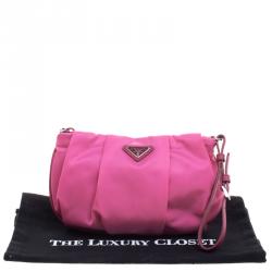 Pre Owned Prada Pink Nylon Wristlet Clutch