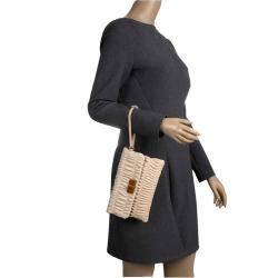 Pre Owned Prada Beige Leather Gaufre Wristlet Clutch