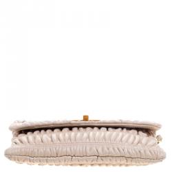 Pre Owned Prada Beige Leather Gaufre Wristlet Clutch