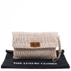 Pre Owned Prada Beige Leather Gaufre Wristlet Clutch