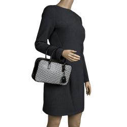 Pre Owned Prada Black/White Woven Leather Bowler Bag