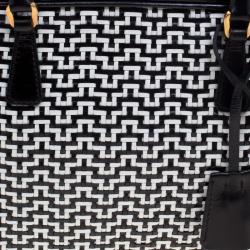 Pre Owned Prada Black/White Woven Leather Bowler Bag