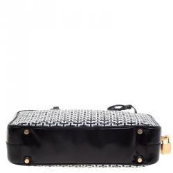 Pre Owned Prada Black/White Woven Leather Bowler Bag