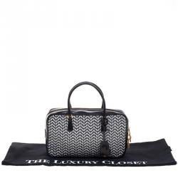 Pre Owned Prada Black/White Woven Leather Bowler Bag