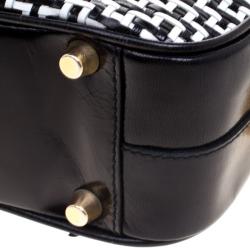Pre Owned Prada Black/White Woven Leather Bowler Bag