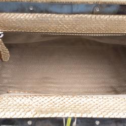 Pre Owned Prada Beige/Gold Jute and Snakeskin Frame Satchel
