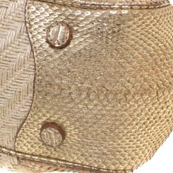 Pre Owned Prada Beige/Gold Jute and Snakeskin Frame Satchel